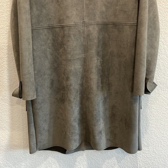 Catherine Malandrino Gray Faux Suede Leather Button Up Duster Jacket Size Medium - Picture 9 of 10